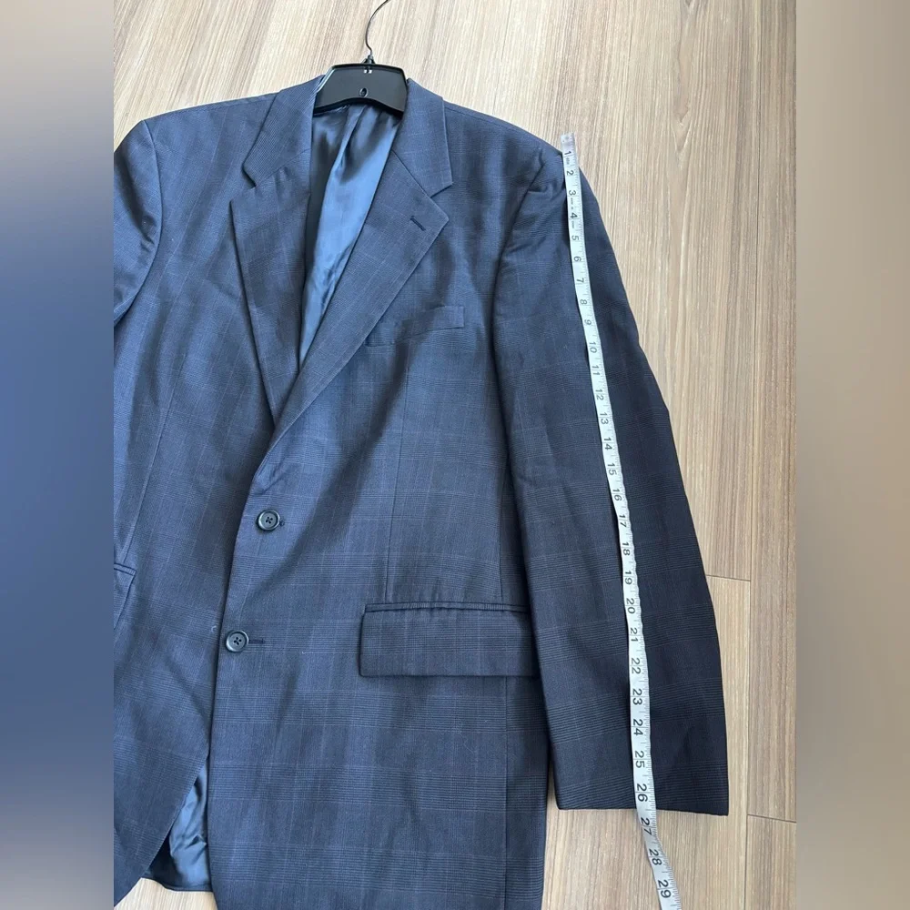 VTG Chaps Ralph Lauren Blazer Sport Coat Navy Blue Wool Plaid Mens 44T Old Money